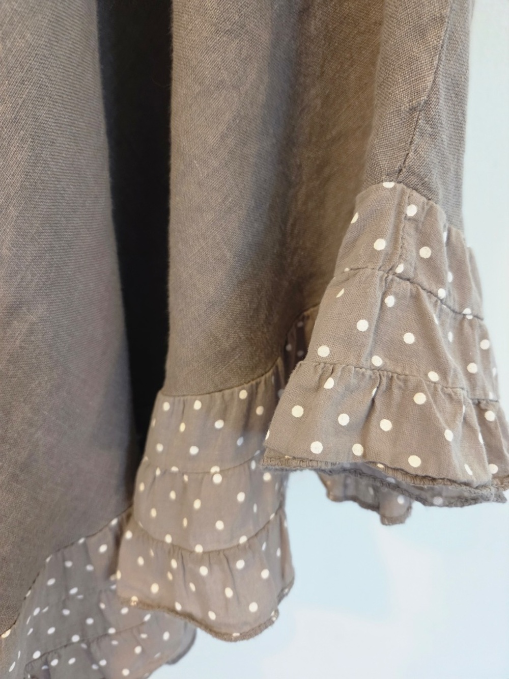 Made in Italy 100% LINEN brown midi dress polkadots sleeveless ruffle coastal - Picture 4 of 7